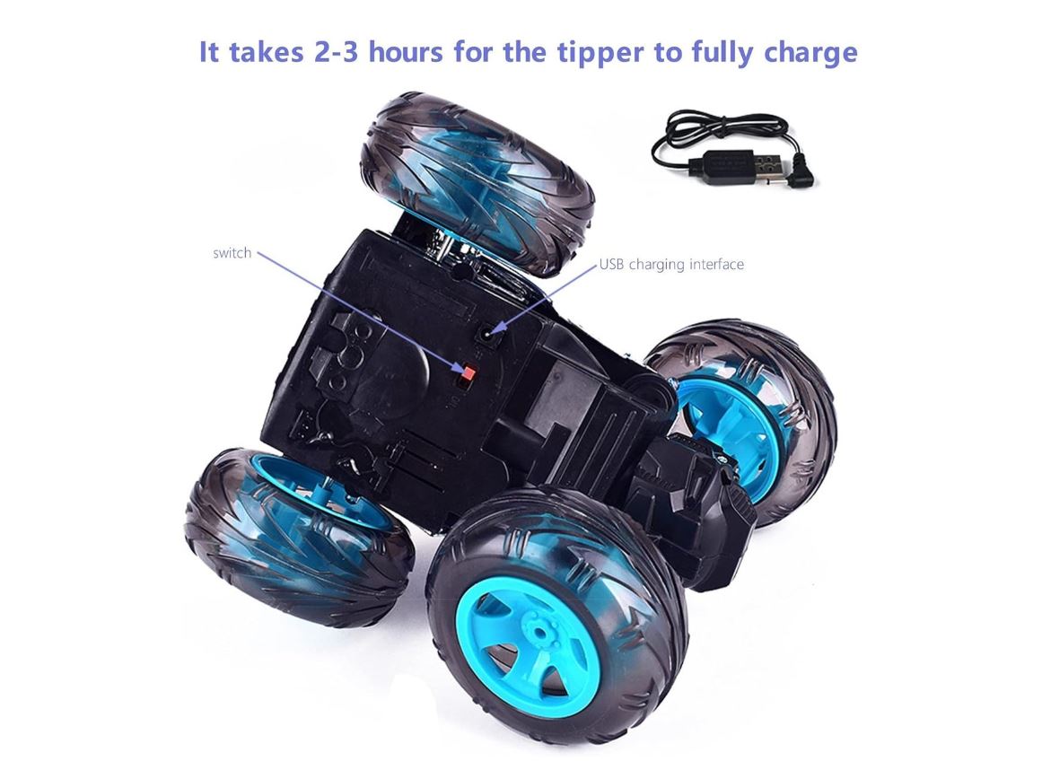 Dance Roll Remote Control Car with LED Lights & Music - Blue