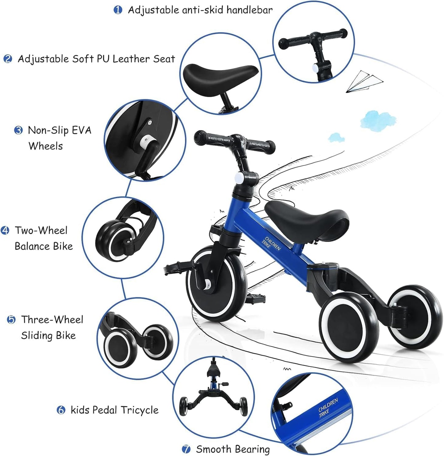 3 in 1 Multifunctional Baby Folding Tricycle Scooter Bike (Blue)