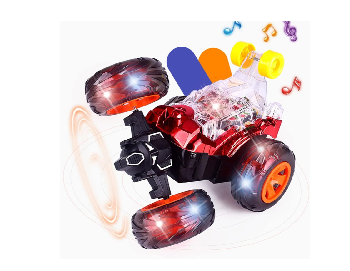 Dance Roll Remote Control Car with LED Lights & Music - Red